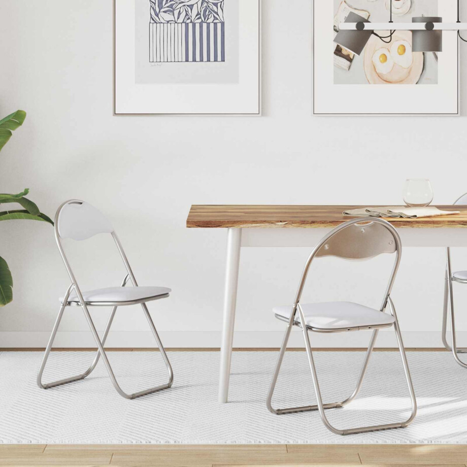 vidaXL Inklapbare stoel 2 pcs Wit en Grijs 48 x 43,5 x 81 cm Nep Leer afbeelding 1