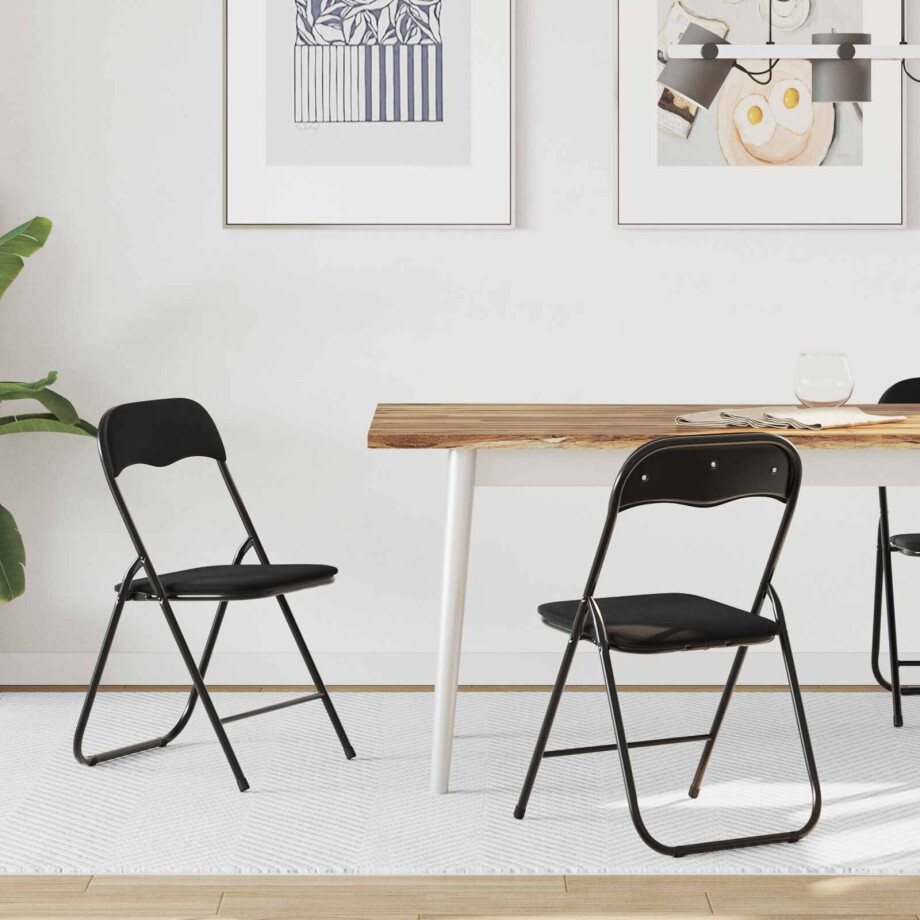 vidaXL Inklapbare stoel 2 pcs Zwart 48 x 44 x 78 cm Fluweel afbeelding 1