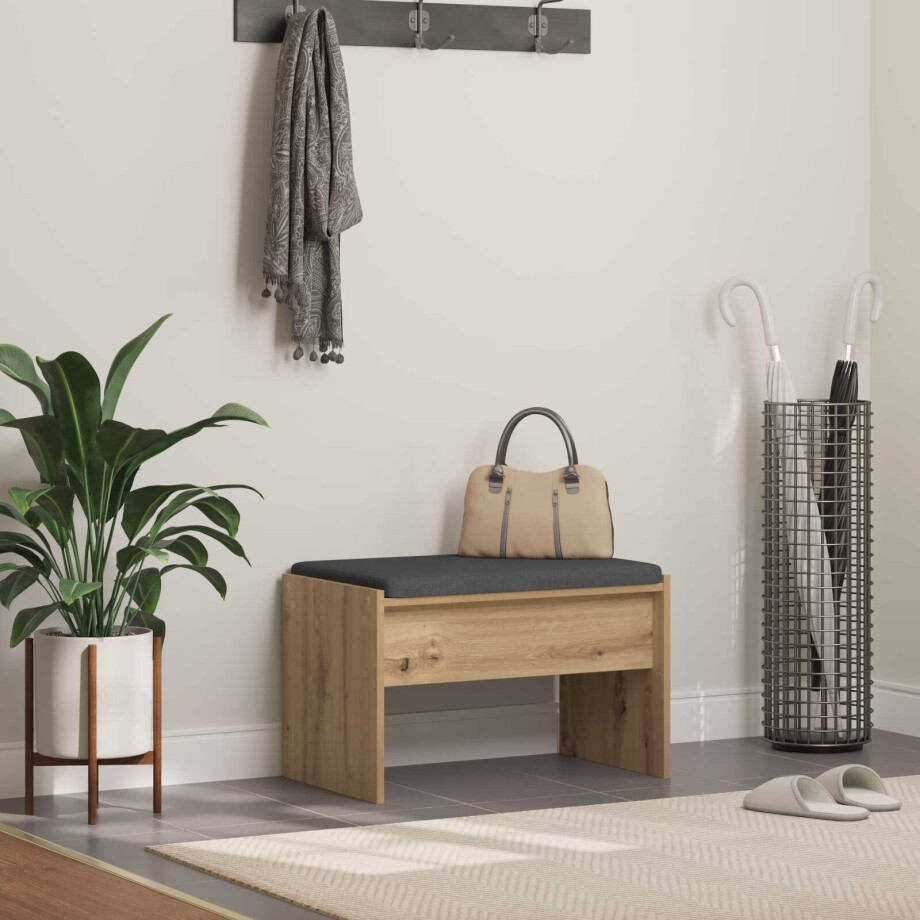 vidaXL Schoenbank met kussen Artisanaal eiken 63 x 38 x 40 cm vidaXL Schoenbank met kussen Artisanaal eiken 63 x 38 x 40 cm afbeelding 1
