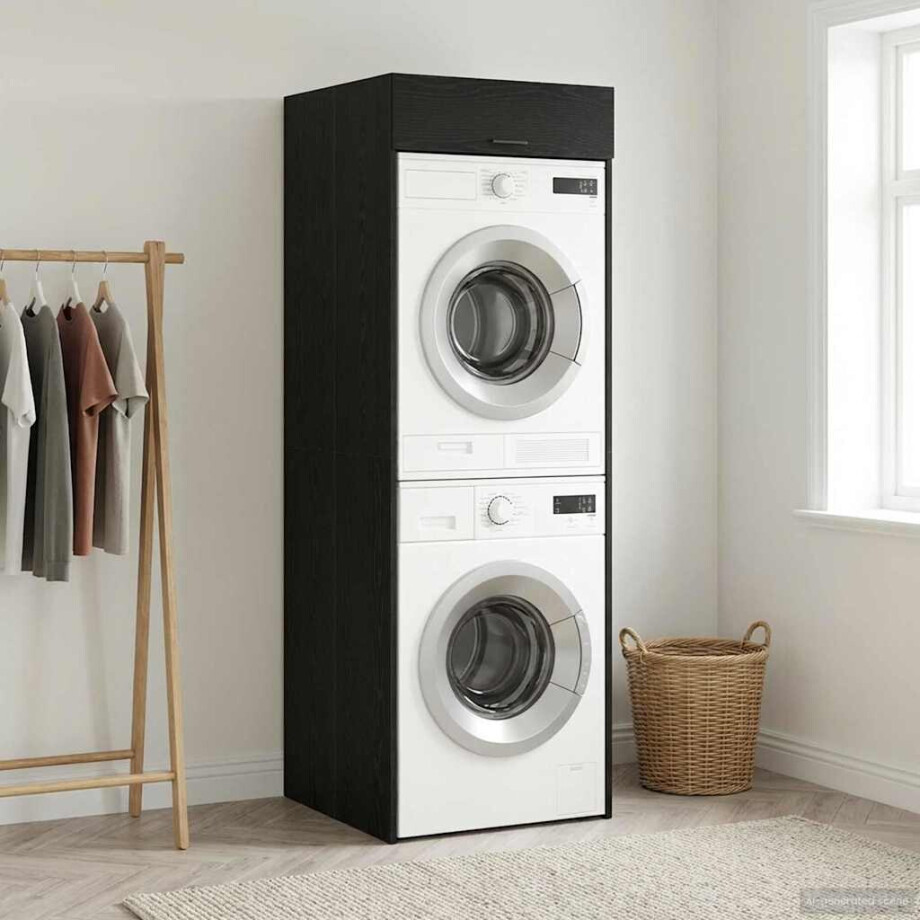 vidaXL Wasmachinekast Zwart Eiken 67,5 x 68 x 200 cm Bewerkt hout vidaXL Wasmachinekast Zwart Eiken 67,5 x 68 x 200 cm Bewerkt hout afbeelding 1