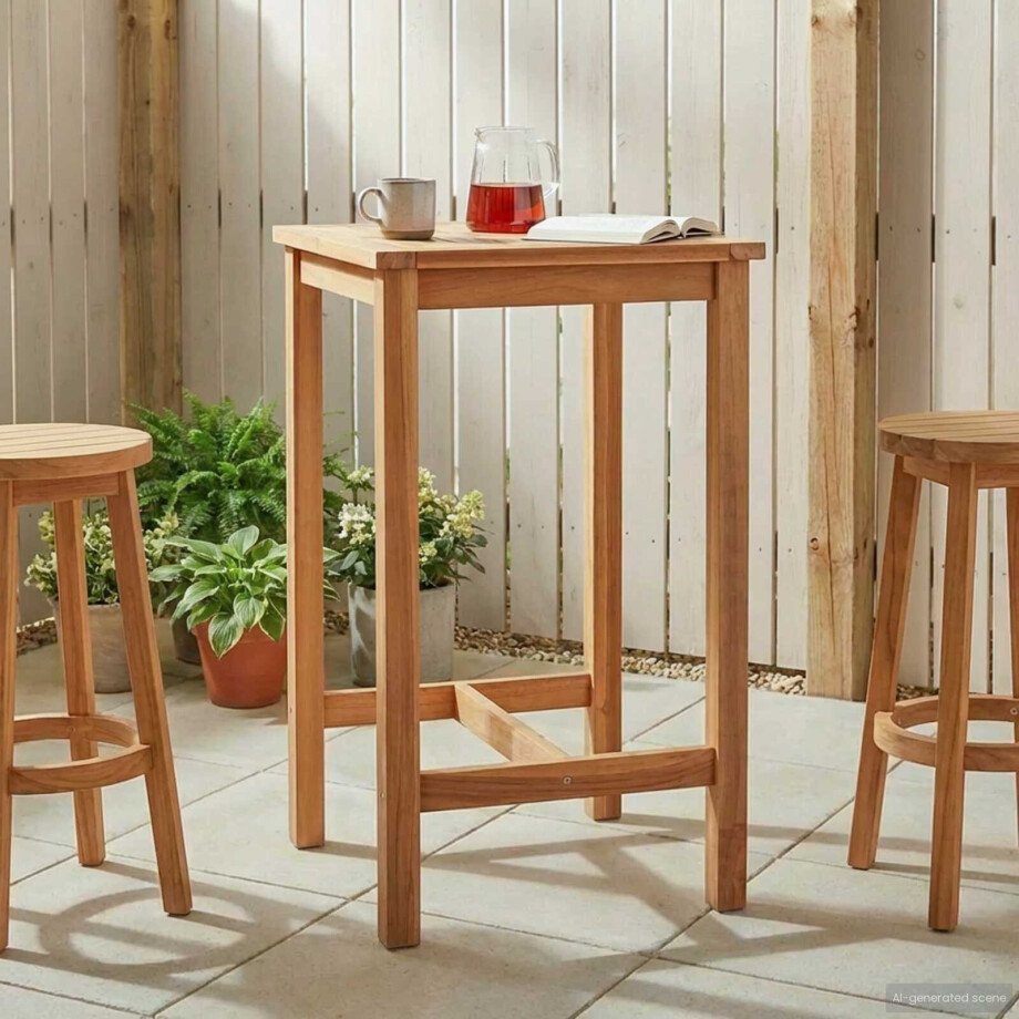 vidaXL Bartafel Naturel 60 x 60 x 105 cm Massief Teakhout afbeelding 1