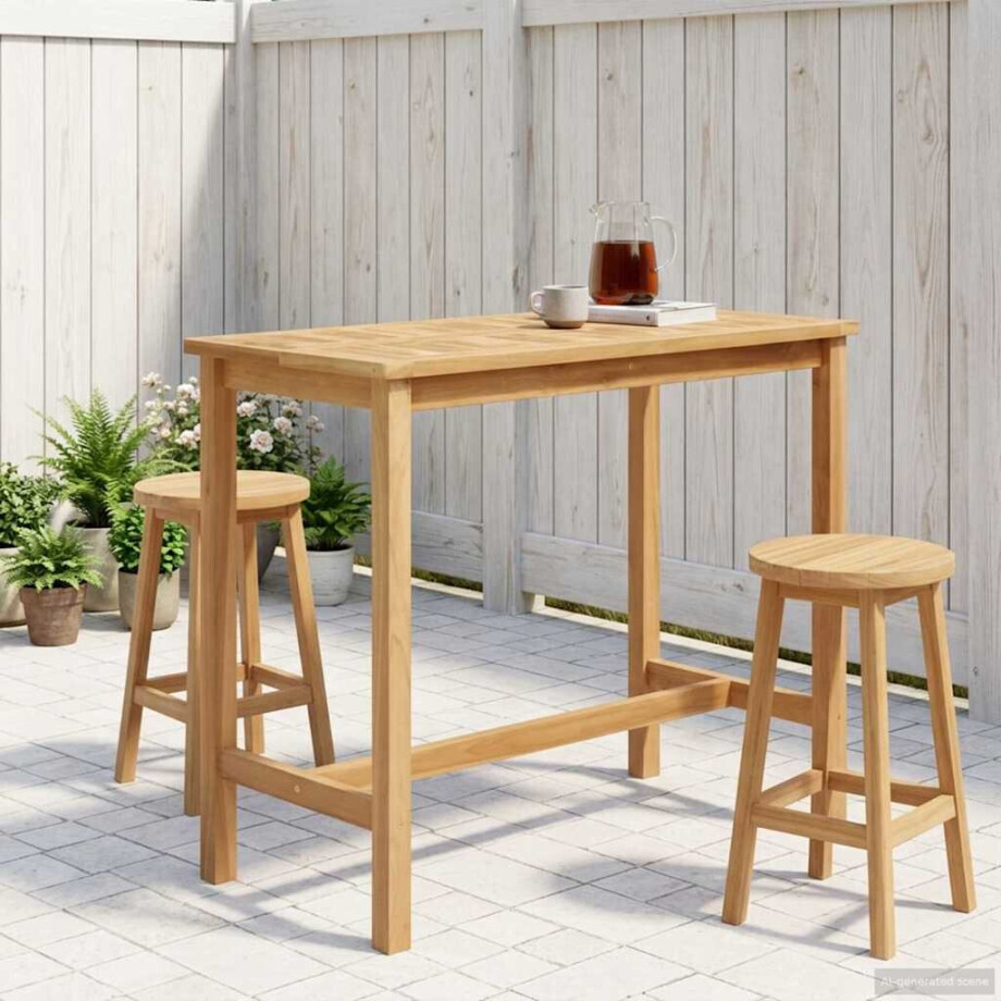 vidaXL Bartafel Naturel 110 x 60 x 105 cm Massief Teakhout afbeelding 1