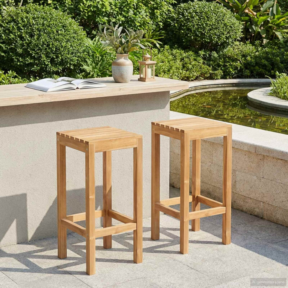 vidaXL Barkruk 2 pcs Naturel Massief Teakhout vidaXL Barkruk 2 pcs Naturel Massief Teakhout afbeelding 1