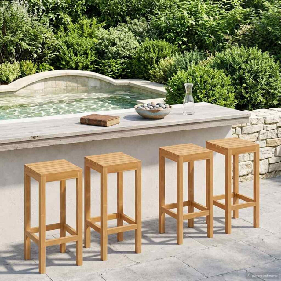 vidaXL Barkruk 4 pcs Naturel Massief Teakhout vidaXL Barkruk 4 pcs Naturel Massief Teakhout afbeelding 1