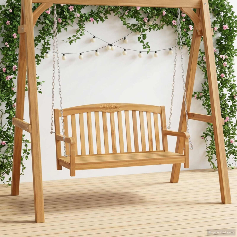 vidaXL Schommelbank Naturel 114 x 61 x 61,5 cm Massief Teakhout afbeelding 1