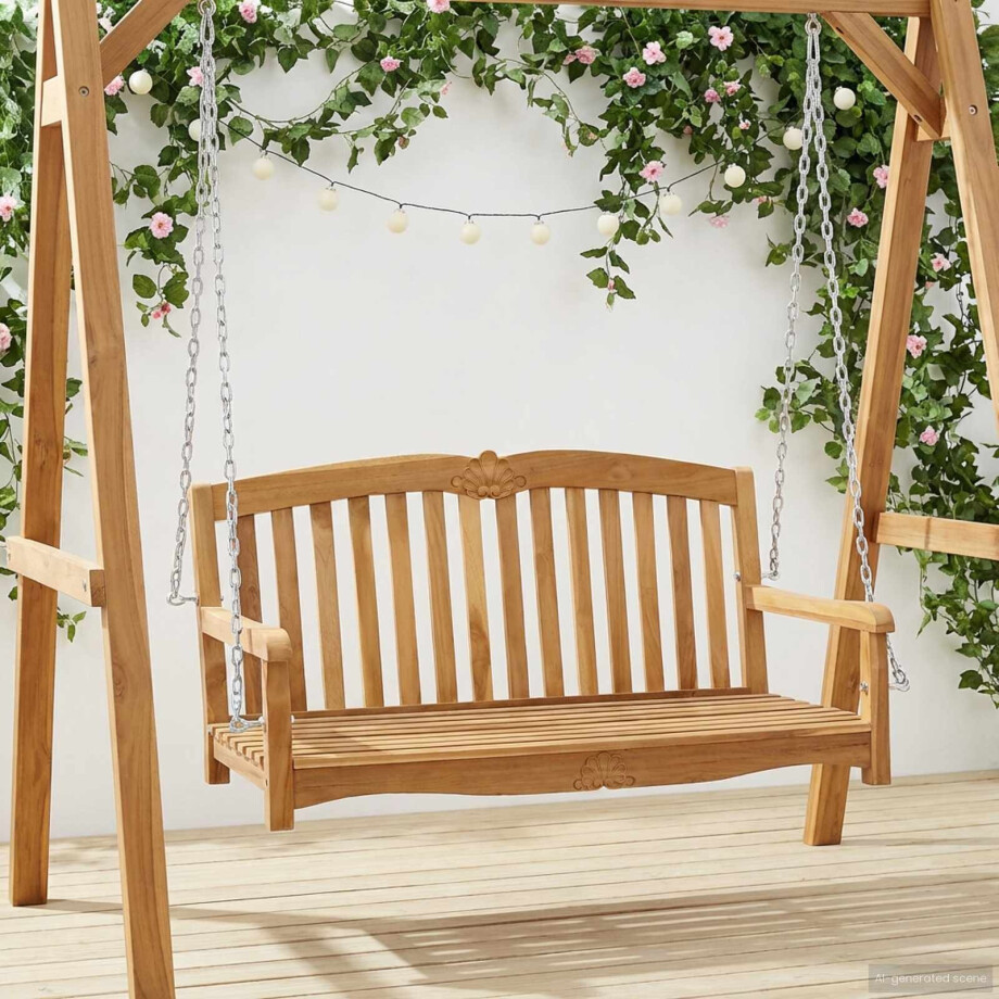 vidaXL Schommelbank Naturel 114 x 60 x 60,5 cm Massief Teakhout afbeelding 1