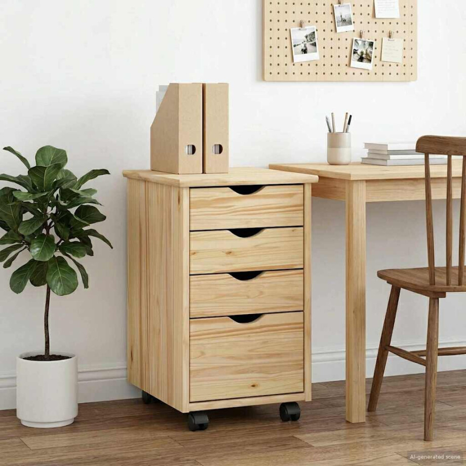 vidaXL Rolling Kast met wiel Bruin 34 x 39 x 56 cm Massief grenenhout afbeelding 1