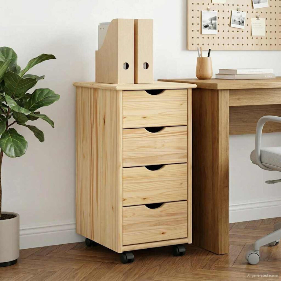 vidaXL Rolling Kast met wiel Bruin 65,5 x 34 x 39 cm Massief Vurenhout afbeelding 1