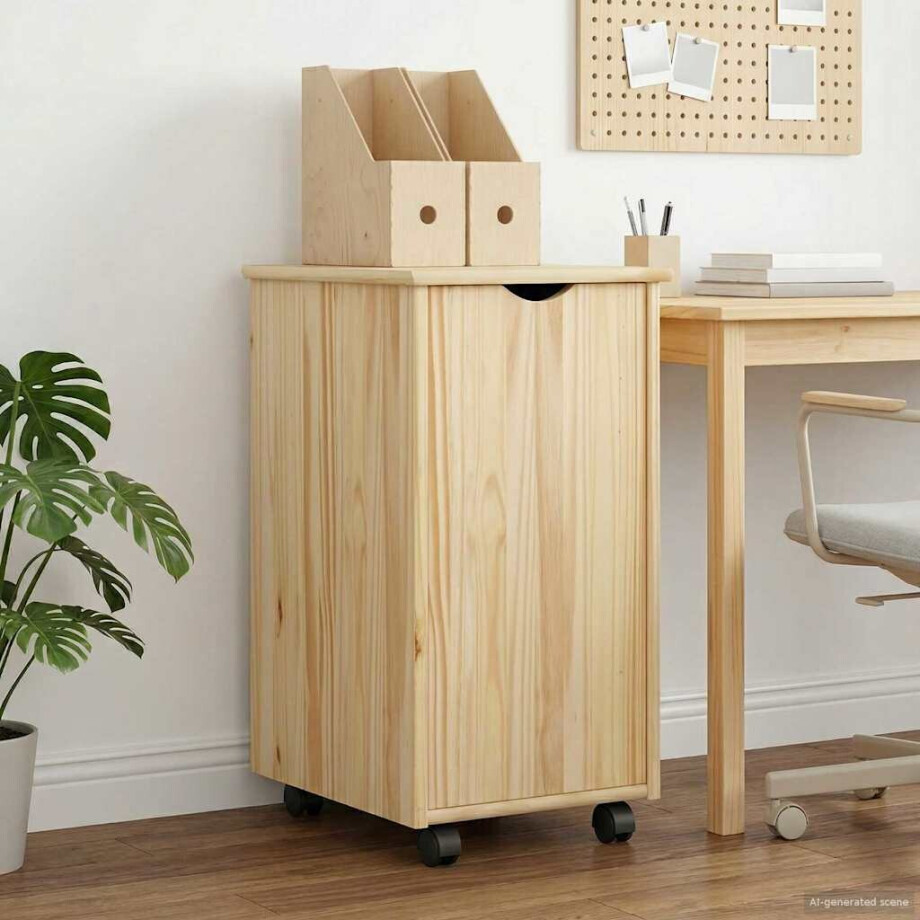vidaXL Rolling Kast met wiel Bruin 34 x 39 x 65,5 cm Massief Vurenhout afbeelding 1