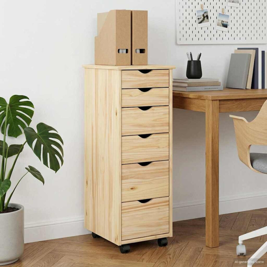 vidaXL Rolling Kast met wiel Bruin 34 x 39 x 93,5 cm Massief Vurenhout afbeelding 1