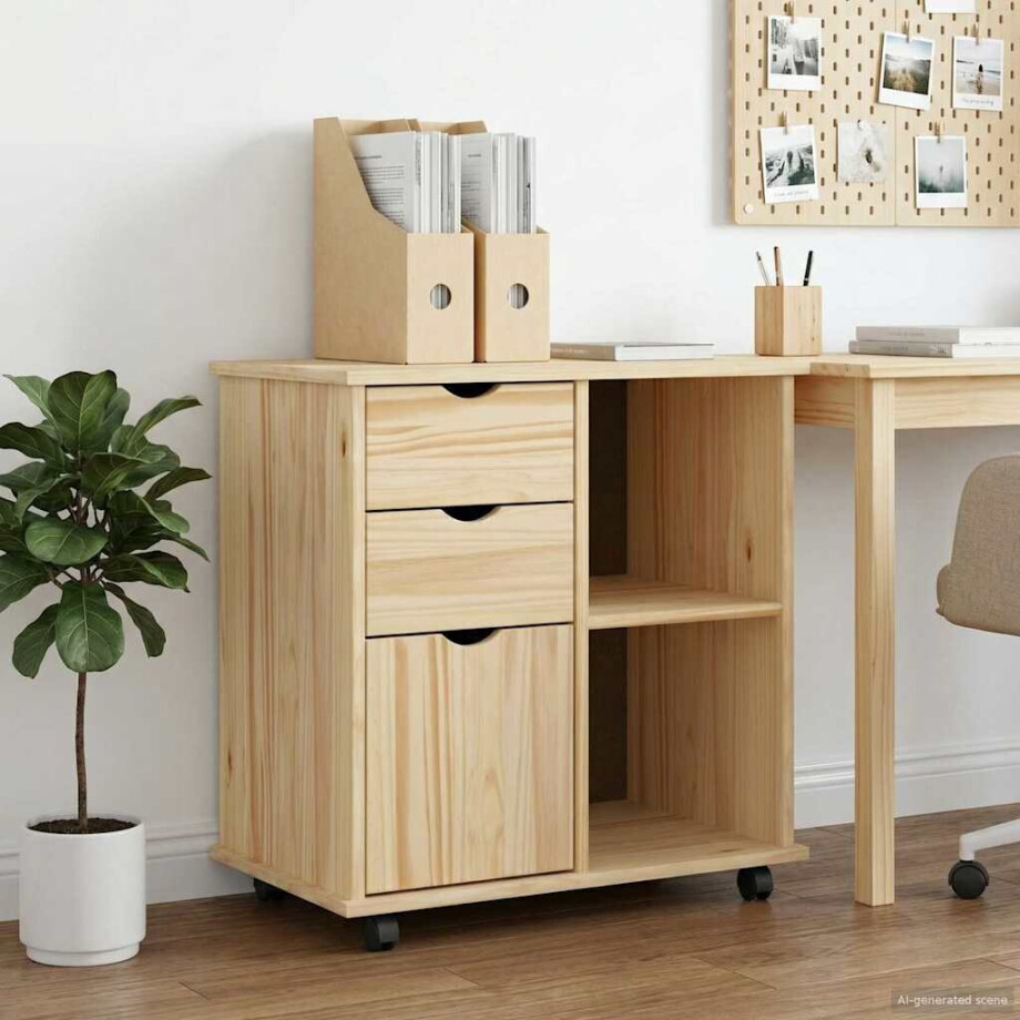 vidaXL Rolling Kast Bruin 63,5 x 39 x 65,5 cm Massief Vurenhout vidaXL Rolling Kast Bruin 63,5 x 39 x 65,5 cm Massief Vurenhout afbeelding 1