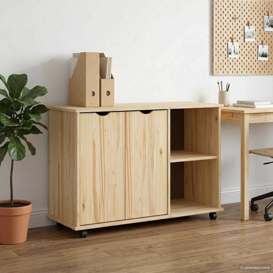 vidaXL Rolling Kast Bruin 100 x 39 x 65,5 cm Massief Vurenhout afbeelding 1