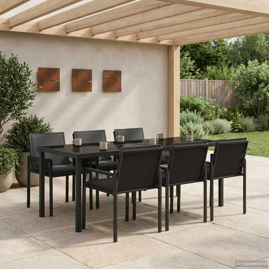 vidaXL Tuin eettafelset 19 st Zwart poly rattan afbeelding 1