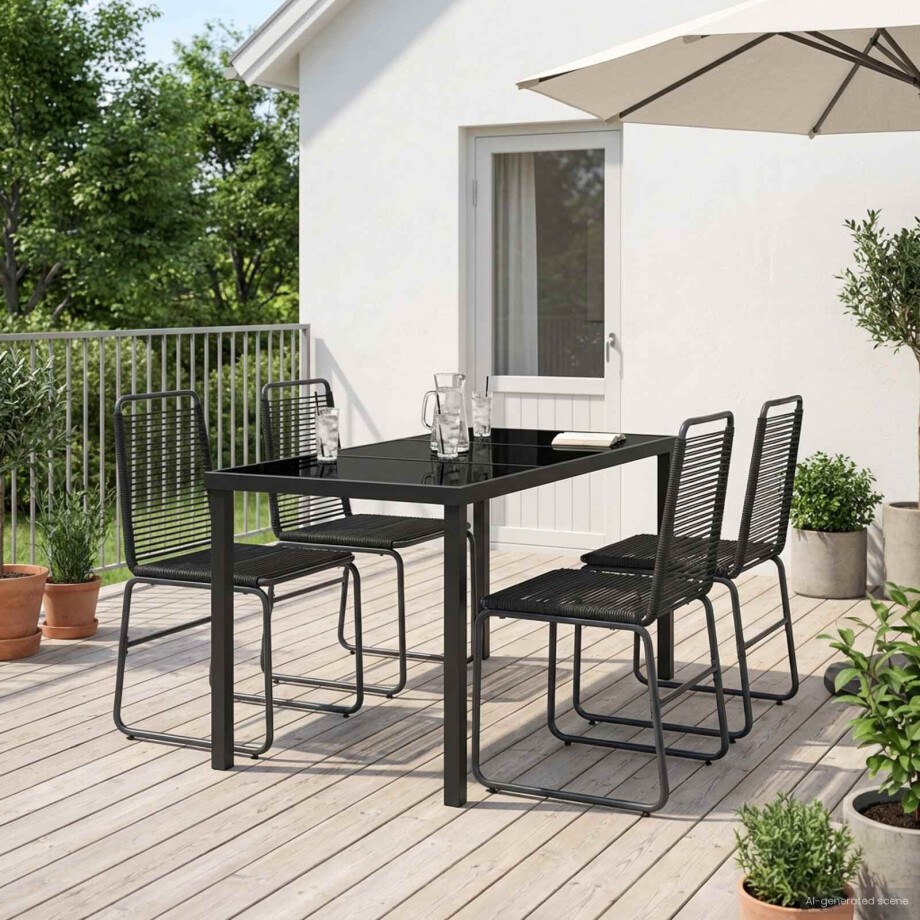 vidaXL Tuinset 5 st Zwart Metaal en Rotan afbeelding 1