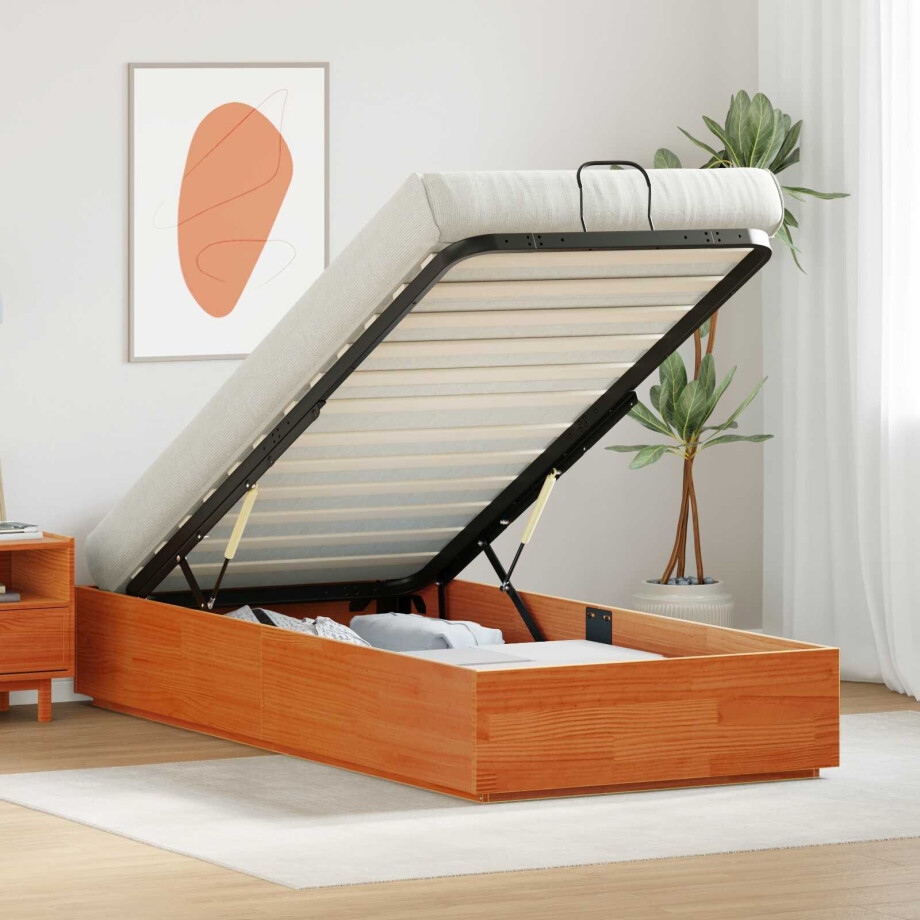 vidaXL Ottoman Bedframe Wasbruin 75 x 190 cm Massief grenenhout vidaXL Ottoman Bedframe Wasbruin 75 x 190 cm Massief grenenhout afbeelding 1