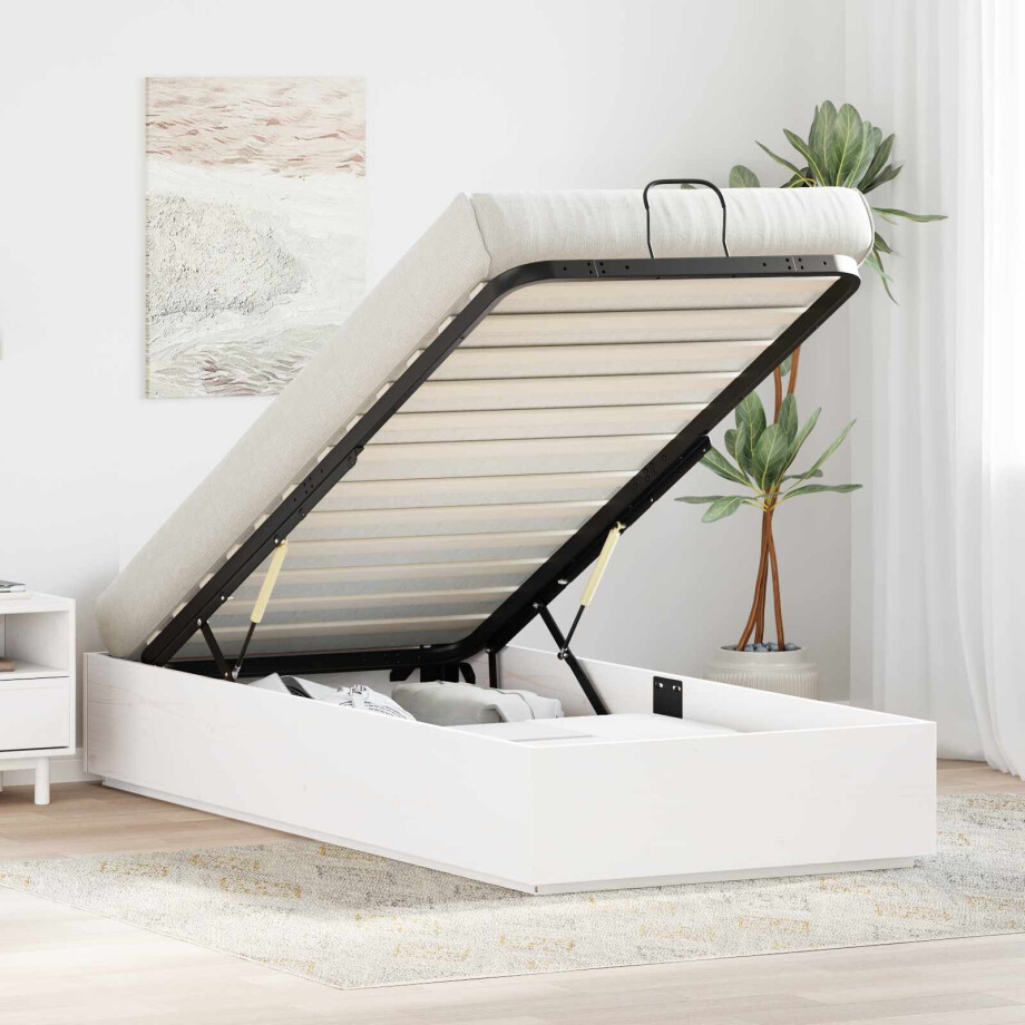 vidaXL Ottoman Bedframe met opslag Wit 80 x 200 cm Massief grenenhout afbeelding 1