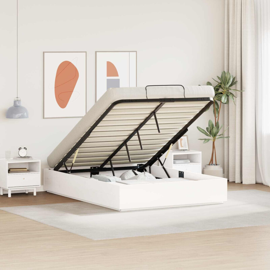 vidaXL Ottoman Bedframe Wit 135 x 190 cm Massief grenenhout afbeelding 1