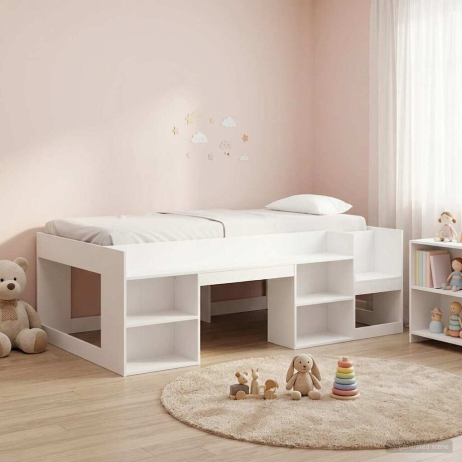 vidaXL Jeugd bedframe met opbergruimte Wit 80 x 200 cm Bewerkt hout afbeelding 1