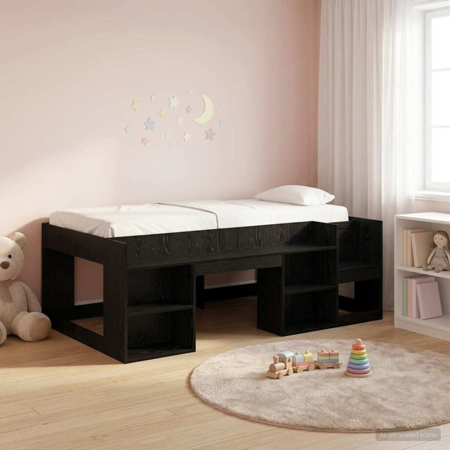 vidaXL Jeugd bedframe met opbergruimte Zwart eiken 80 x 200 cm afbeelding 1