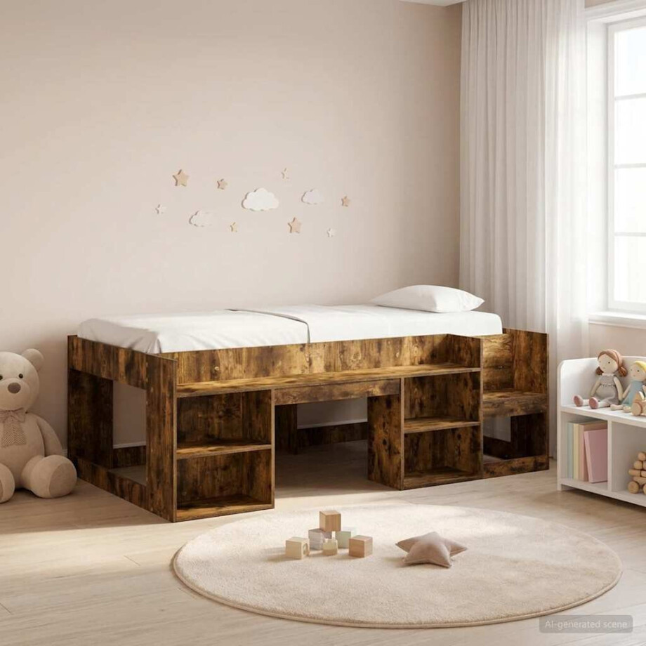 vidaXL Jeugd bedframe met opbergruimte Gerookt eiken 80 x 200 cm afbeelding 1