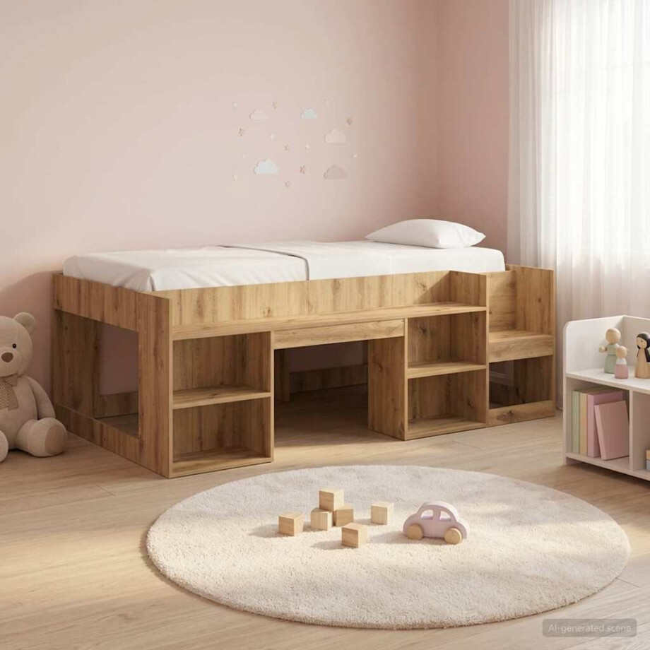 vidaXL Jeugd bedframe met opbergruimte Artisanaal eiken 80 x 200 cm afbeelding 1