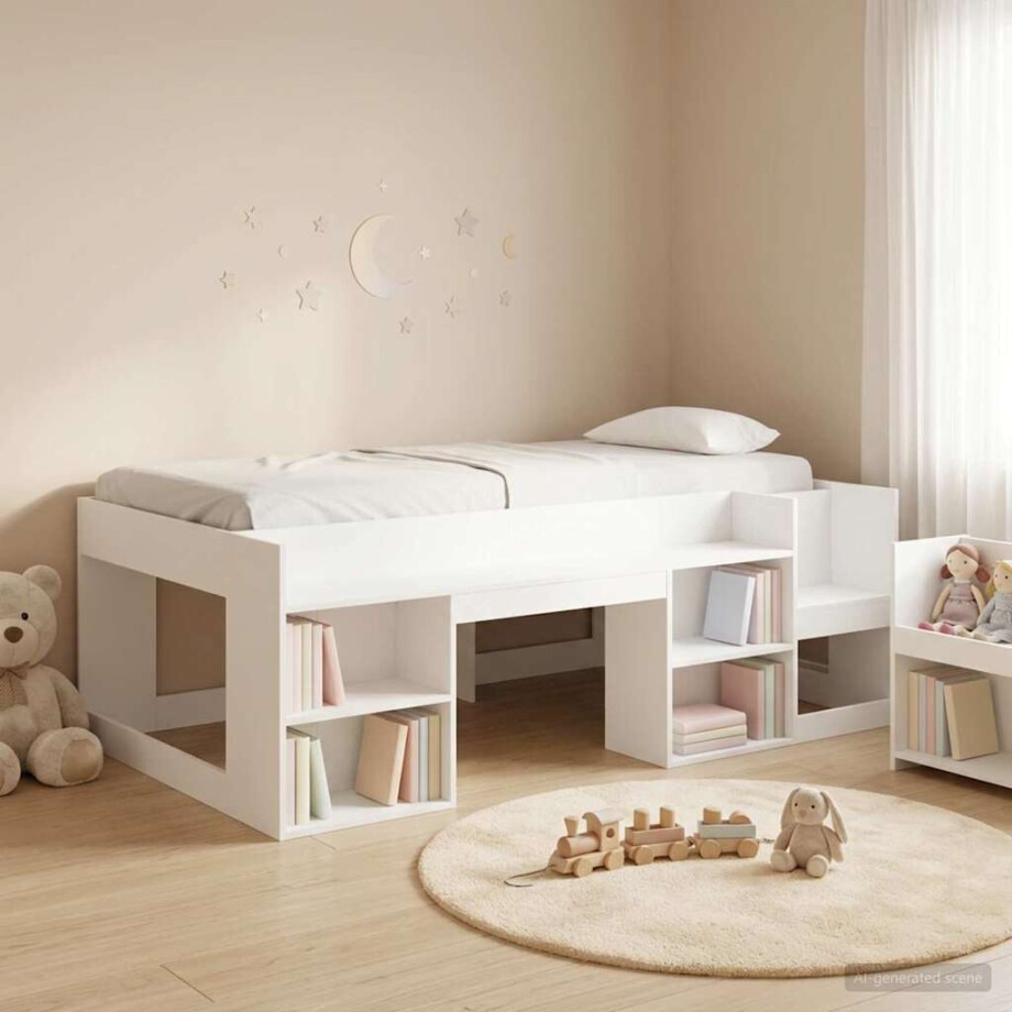 vidaXL Jeugd bedframe met opbergruimte Wit 90 x 200 cm Bewerkt hout afbeelding 1