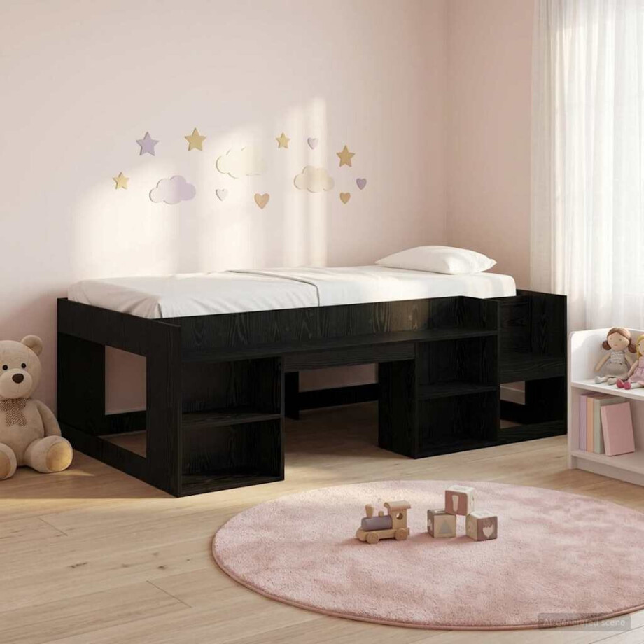 vidaXL Jeugd bedframe met opbergruimte Zwart eiken 90 x 200 cm afbeelding 1