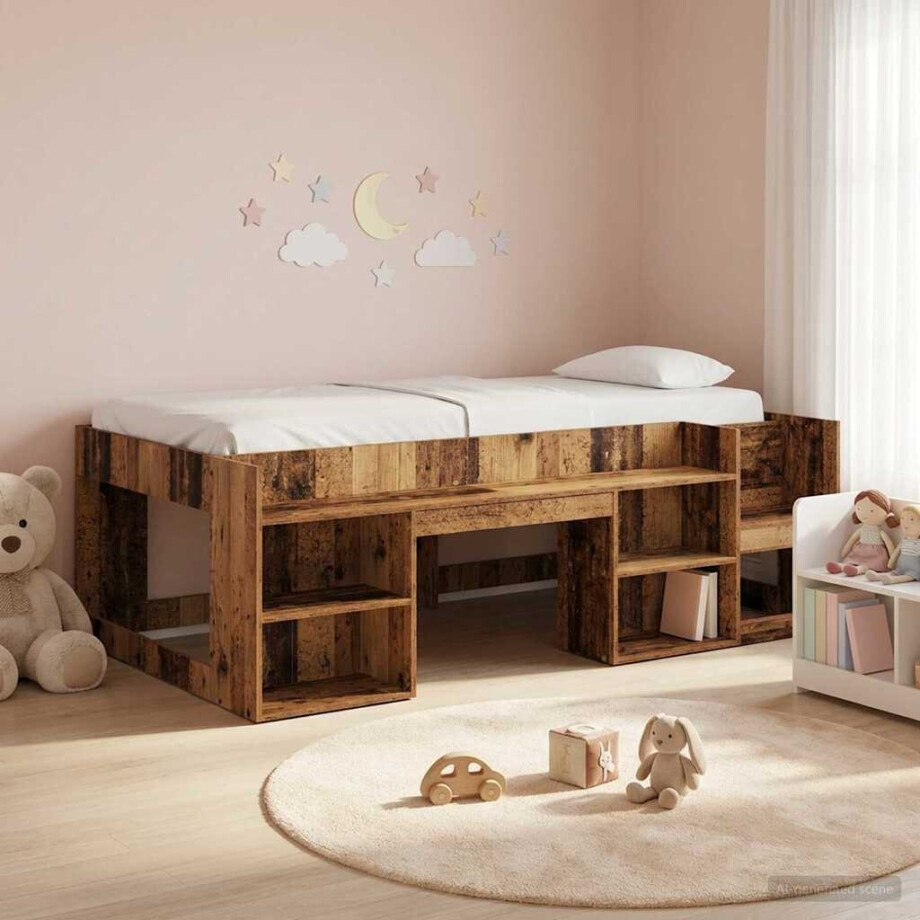 vidaXL Jeugd bedframe met opbergruimte Oud hout 98.5 x 200 cm afbeelding 1