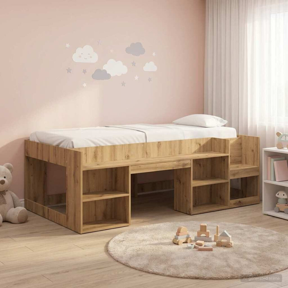 vidaXL Jeugd bedframe met opbergruimte Artisanaal eiken 98.5 x 200 cm afbeelding 1