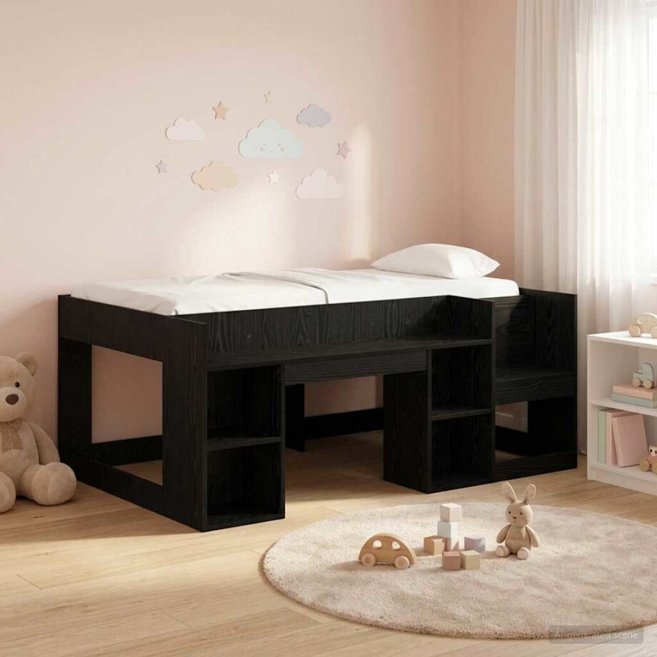 vidaXL Jeugd bedframe met opbergruimte Zwart eiken 80 x 160 cm afbeelding 1