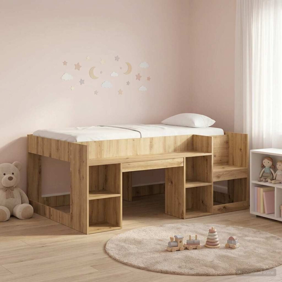 vidaXL Jeugd bedframe met opbergruimte Artisanaal eiken 80 x 160 cm afbeelding 1