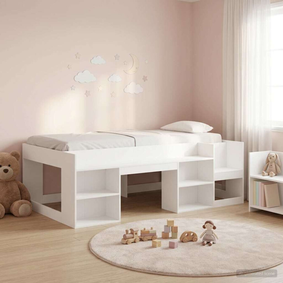 vidaXL Jeugd bedframe met opbergruimte Wit 90 x 190 cm Bewerkt hout afbeelding 1