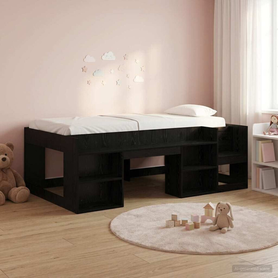 vidaXL Jeugd bedframe met opbergruimte Zwart eiken 90 x 190 cm afbeelding 1
