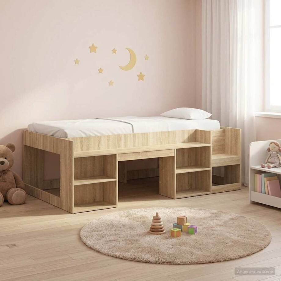 vidaXL Jeugd bedframe met opbergruimte Sonoma Eiken 90 x 190 cm afbeelding 1