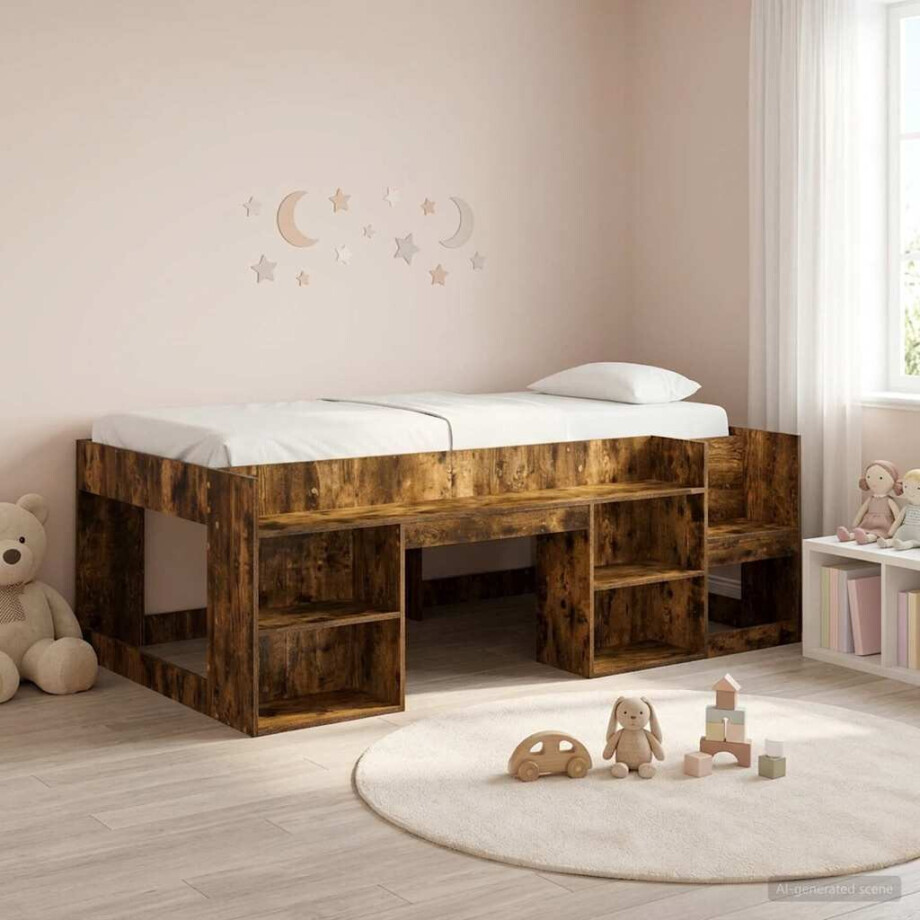 vidaXL Jeugd bedframe met opbergruimte Gerookt eiken 90 x 190 cm afbeelding 1