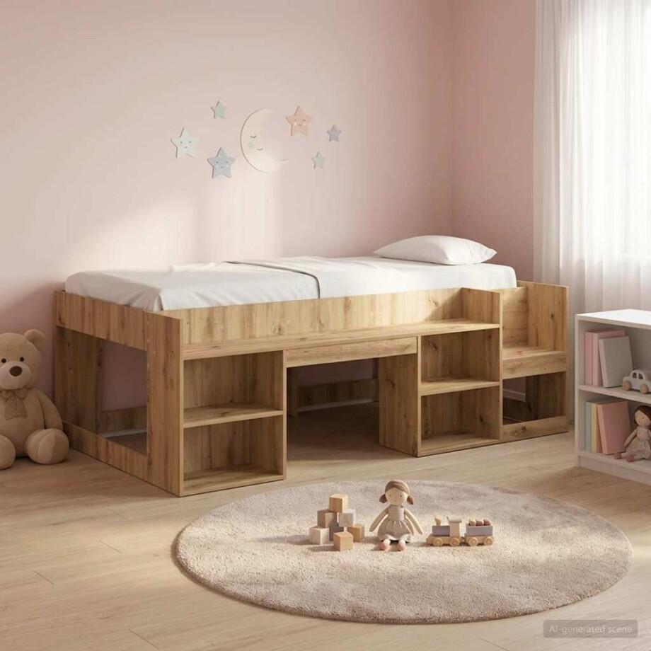 vidaXL Jeugd bedframe met opbergruimte Artisanaal eiken 90 x 190 cm afbeelding 1