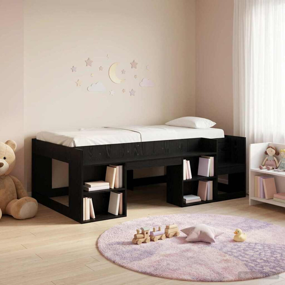 vidaXL Jeugd bedframe met opbergruimte Zwart eiken 75 x 190 cm afbeelding 1
