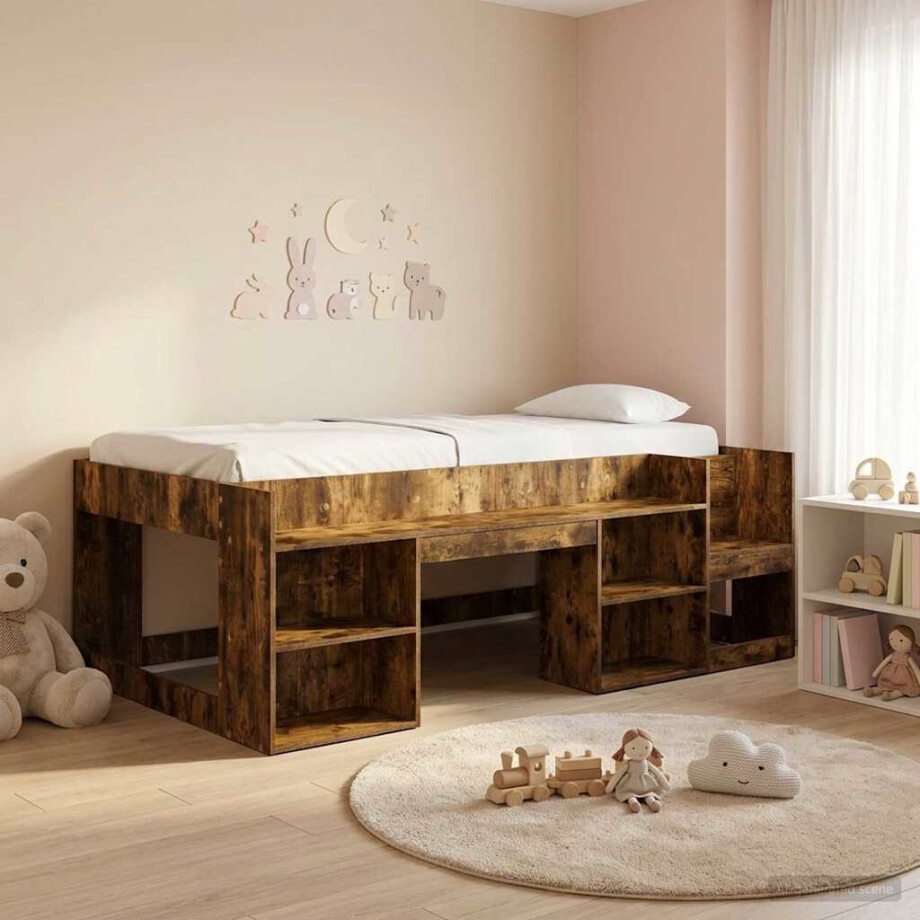 vidaXL Jeugd bedframe met opbergruimte Gerookt eiken 75 x 190 cm afbeelding 1