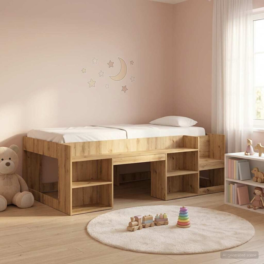 vidaXL Jeugd bedframe met opbergruimte Artisanaal eiken 75 x 190 cm afbeelding 1