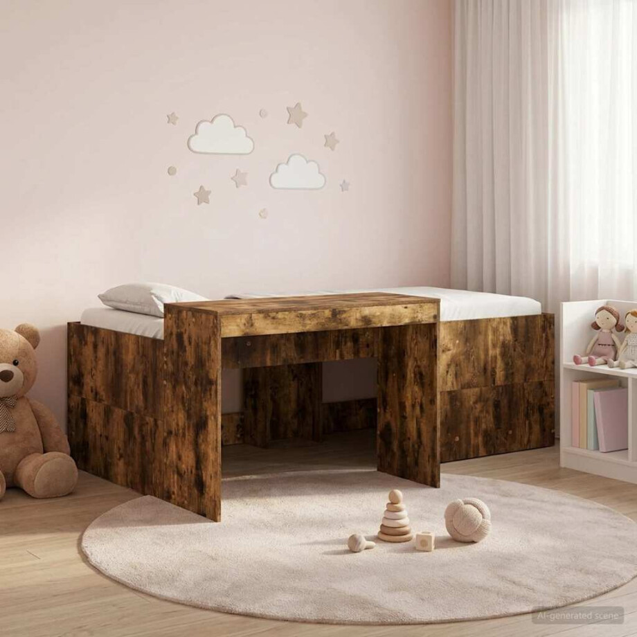 vidaXL Hoge Bed Frame met Bureau voor Kinderen Gerookt eiken vidaXL Hoge Bed Frame met Bureau voor Kinderen Gerookt eiken afbeelding 1