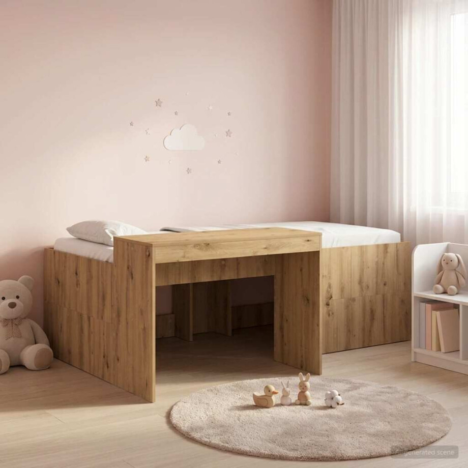 vidaXL Hoge Bed Frame met Bureau voor Kinderen Artisanaal eiken afbeelding 1
