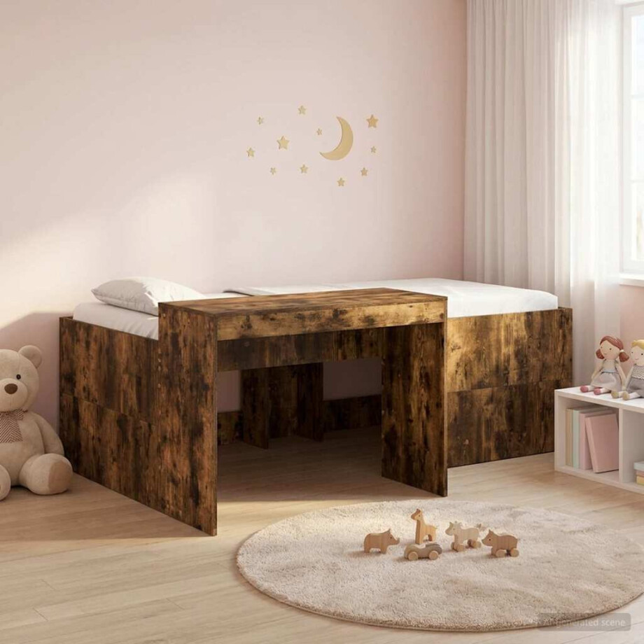 vidaXL Hoge Bed Frame met Bureau voor Kinderen Gerookt eiken vidaXL Hoge Bed Frame met Bureau voor Kinderen Gerookt eiken afbeelding 1