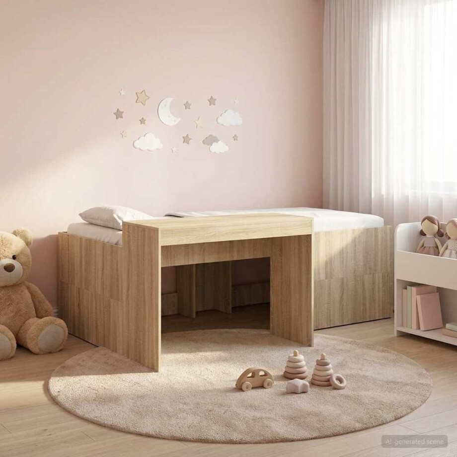 vidaXL Hoge Bed Frame met Bureau voor Kinderen Sonoma Eiken afbeelding 1