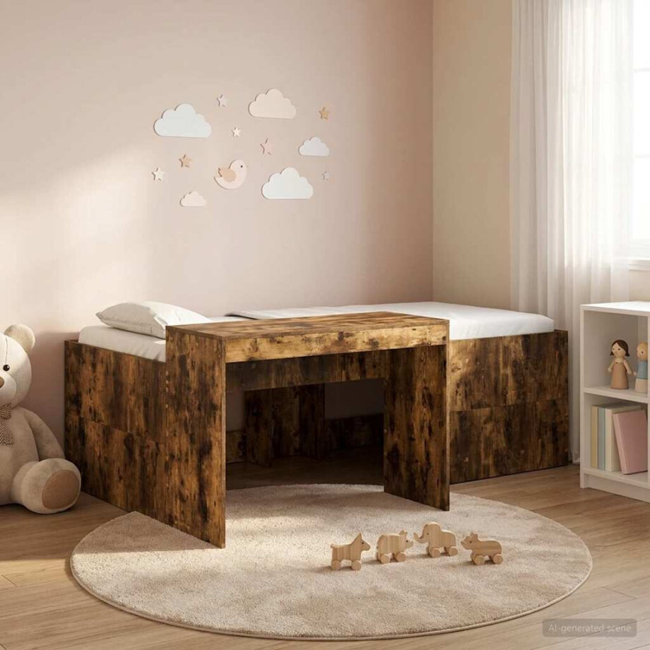 vidaXL Hoge Bed Frame met Bureau voor Kinderen Gerookt eiken vidaXL Hoge Bed Frame met Bureau voor Kinderen Gerookt eiken afbeelding 1