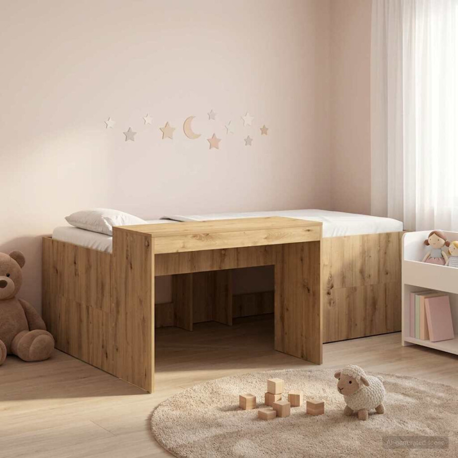 vidaXL Hoge Bed Frame met Bureau voor Kinderen Artisanaal eiken vidaXL Hoge Bed Frame met Bureau voor Kinderen Artisanaal eiken afbeelding 1