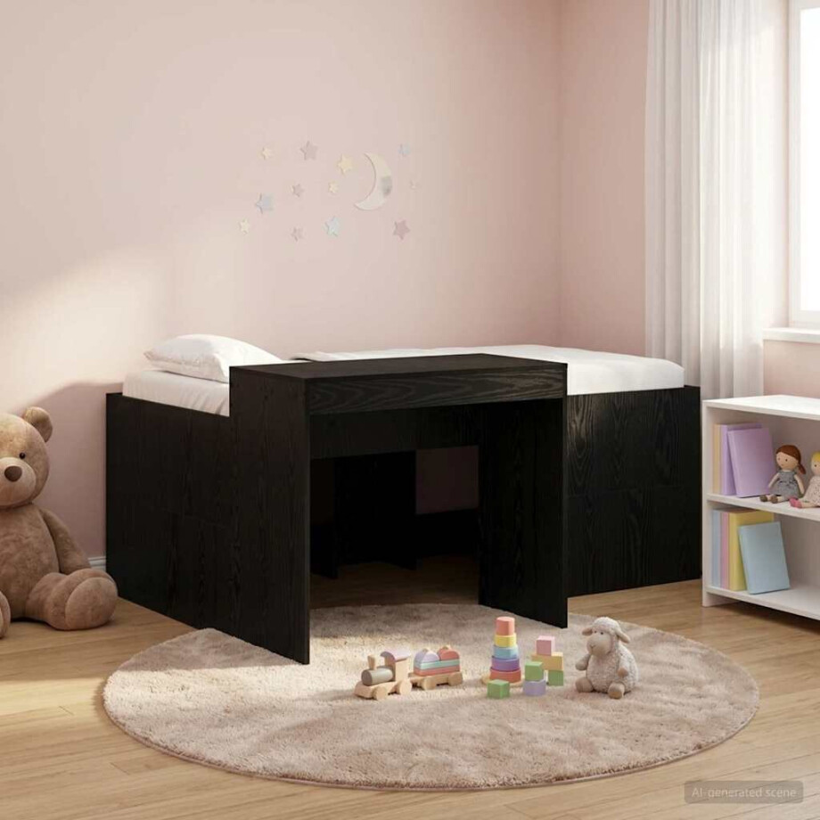vidaXL Hoge Bed Frame met Bureau voor Kinderen Zwart Bewerkt hout afbeelding 1