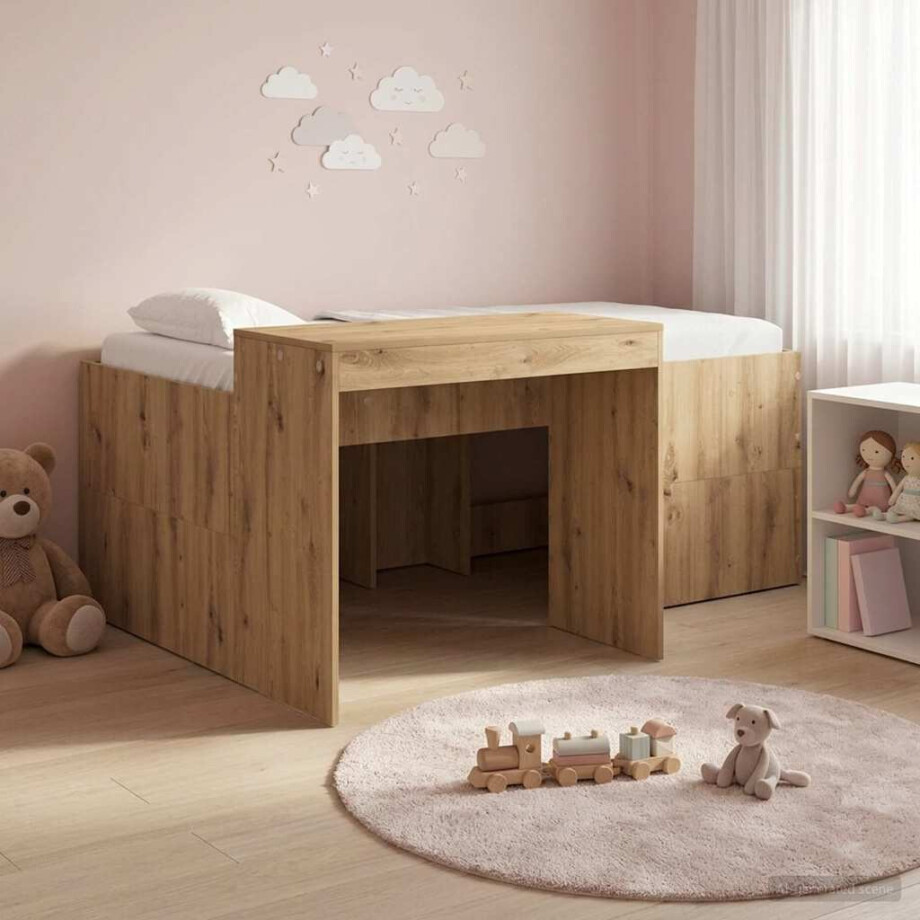 vidaXL Hoge Bed Frame met Bureau voor Kinderen Artisanaal eiken afbeelding 1