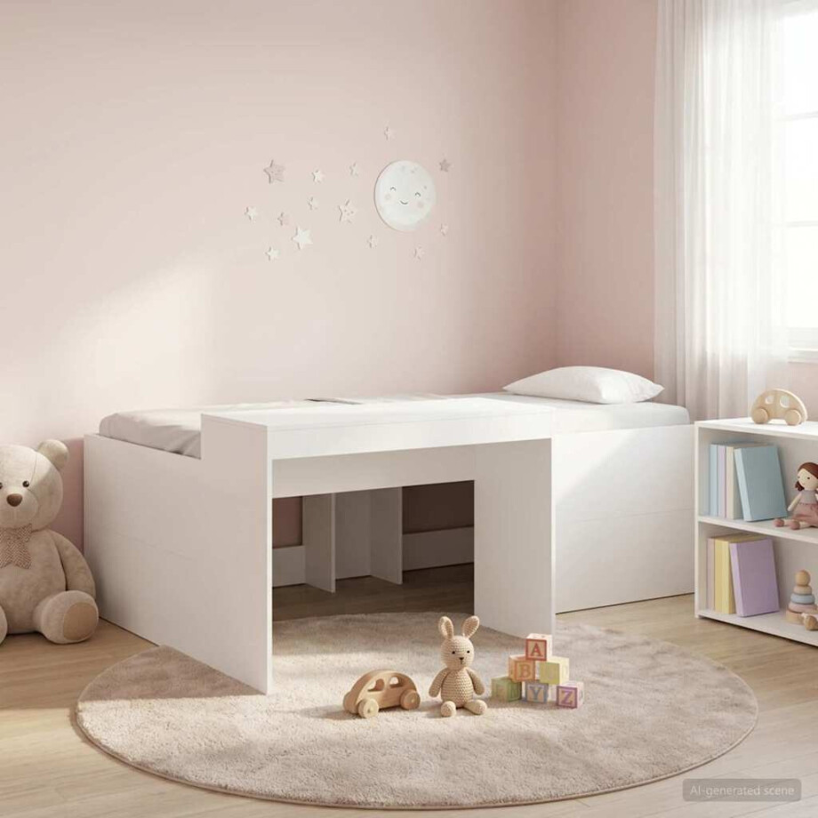 vidaXL Hoge Bed Frame met Bureau voor Kinderen Wit Bewerkt hout vidaXL Hoge Bed Frame met Bureau voor Kinderen Wit Bewerkt hout afbeelding 1