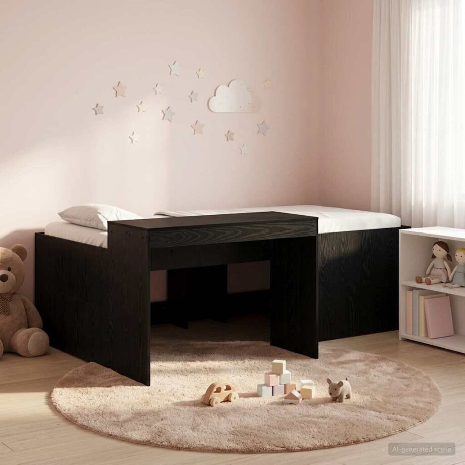 vidaXL Hoge Bed Frame met Bureau voor Kinderen Zwart Bewerkt hout afbeelding 1