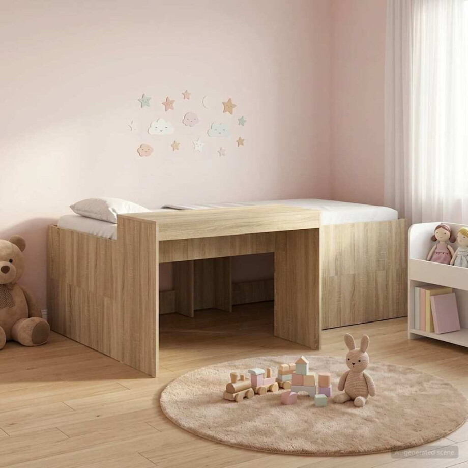 vidaXL Hoge Bed Frame met Bureau voor Kinderen Sonoma Eiken vidaXL Hoge Bed Frame met Bureau voor Kinderen Sonoma Eiken afbeelding 1